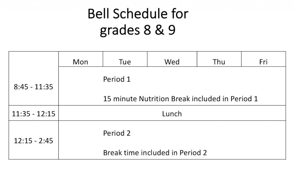 Bell Schedule | Moscrop Secondary School